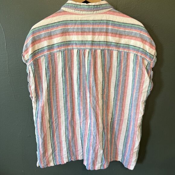 Orvis Womens Linen Blend Button Down Shirt Striped Short Sleeve Relaxed Fit XL - Picture 4 of 5